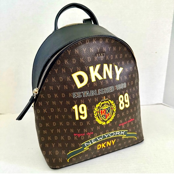 DKNY Monogram Backpack with Black and Yellow Accents - Picture 1 of 2